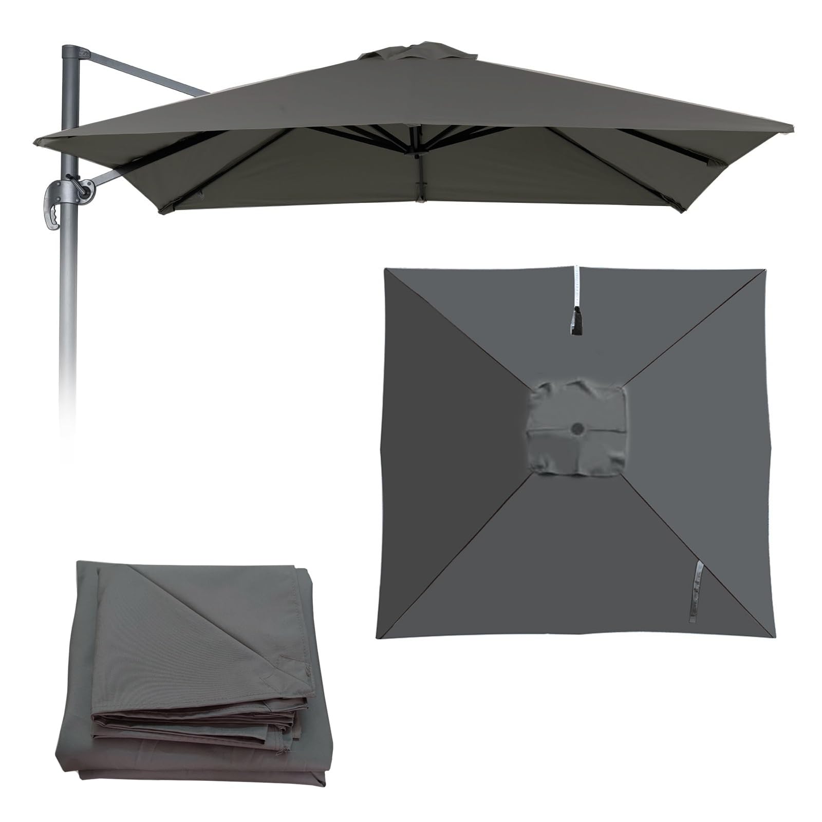 Bâche De Rechange pour Parasol Déporté Carré 3x3m UPF 50+ Imperméable ProtectionUV Toile Canopy
