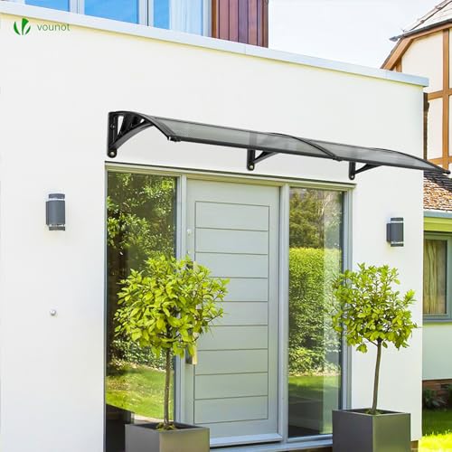 VOUNOT Vordach für Haustür 200 x 80 cm, Überdachung Haustür aus Aluminium und Polycarbonat, Pultbogenvordach, Pultvordach mit Mittelstange, Anthrazit
