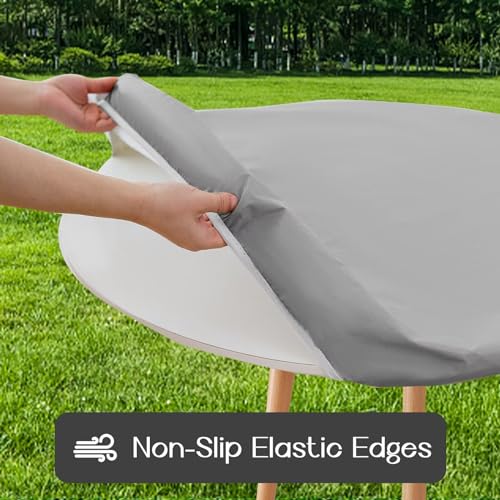 Romanstile Round Vinyl Tablecloth, 100% Waterproof Elastic Fitted Table Covers for 57"- 68" Tables, Wipeable Flannel Backed Plastic Table Cloths for Picnic, Camping, Outdoor - Light Grey by Romanstile - Image 2