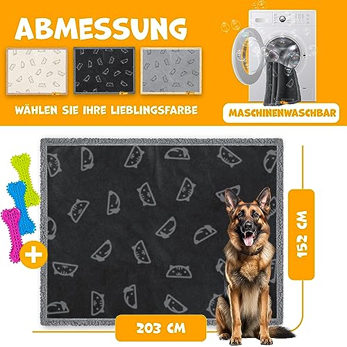 Lovpet® wasserdichte Hundedecke, Fleece Haustier Decke Katzendecke + 3X Kauknochen, für große Hunde, Katzen, 152 x 127 cm, XXL, Handwäsche, beidseitiger Sofabezug-Schutz Schwarz