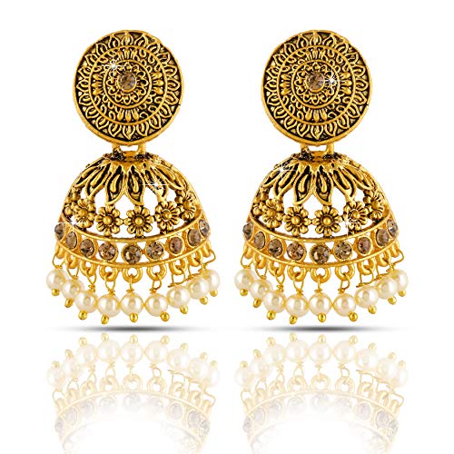 Yellow Chimes Traditional Jhumka/Jhumki Earrings Temple Jewellery Antique Oxidized Matte Gold Plated Floral Earrings for Womens & Girls (B081RWDLWK) Amazon Price History, Amazon Price Tracker