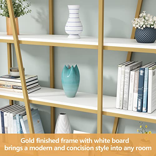 Gyfimoie Gold Triple Wide Bookshelf, Contemporary Extra Large 5 Tiers Golden Book Shelf And Bookcase, 70.87" W X 70.87" H Etagere Bookcases Minimalist Display Shelf, Easy Assembly #TOP5