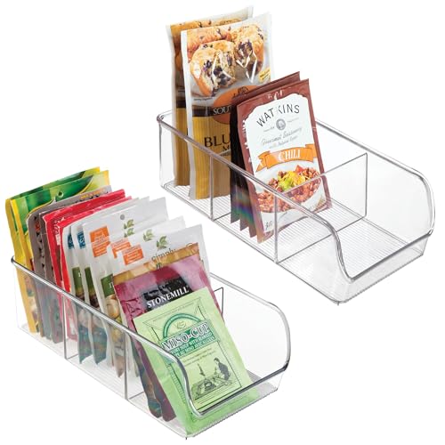 InterDesign iDesign Stackable 3-Section Divided Storage Bin for Pantry, Fridge, or Cabinet – Set of 2 – Clear