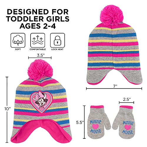 Disney Girls Toddler Winter 2-4 Or Minnie Mouse Hat And Kids Gloves Ages 4-7, Pink/Grey-Mittens Set, 2-4T #TOP5
