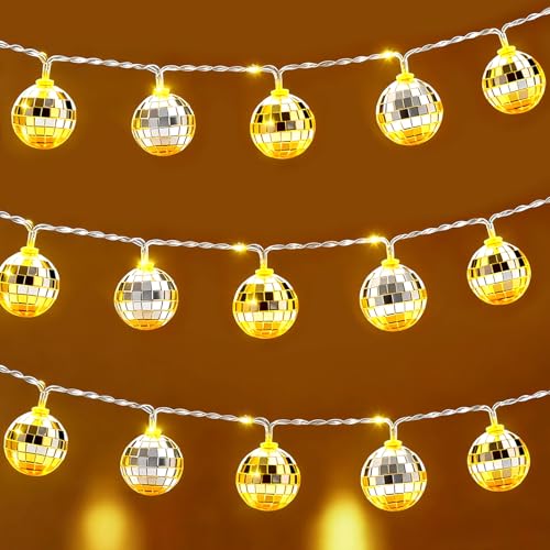 Catena luminosa a LED, 3 metri, 20 luci a LED, sfera da discoteca, 4 cm, sfere a specchio, discoteca, mini discoteca, feste, matrimoni, Natale, camera da letto, decorazione
