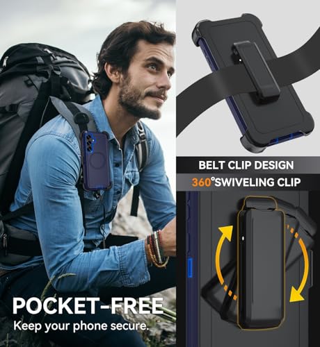 CONWOE for Samsung Galaxy S26 Plus Case, with HD Tempered Glass Screen Protector, Heavy Duty Shockproof Drop Protective Rugged Tough Durable Phone Cover (with Belt Clip-Dark Blue-MAG) by CONWOE - Used condition - Image 5