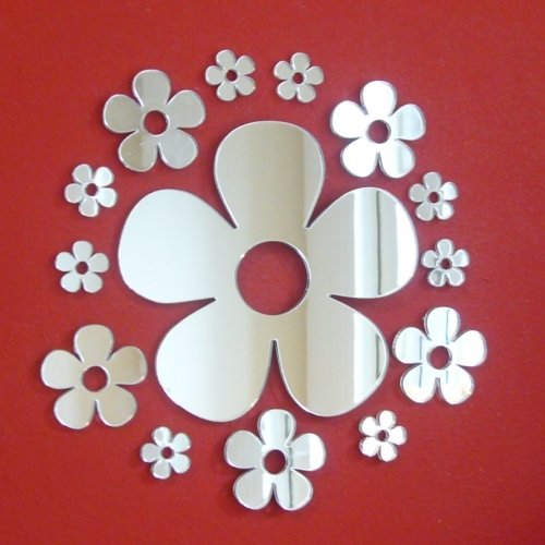 Super Cool CreationsDaisy Mirrors Pack of 11, Three Sizes, one 12x12cm, Five 6x6cm, Five 4x4cm