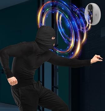 جرس باب فيديو ذكي مع شاشة، كاميرا 1080 بكسل مزودة بشبكة WiFi، تنبيهات في الوقت الفعلي، أبيض