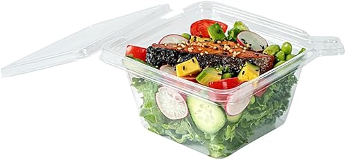 Miniatura 13 de Tamper Tek - Recipientes cuadrados para llevar de 12 onzas, 100 cajas duraderas de ensalada para llevar, a prueba de manipulaciones, congelables,