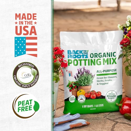 Back to the Roots 100% Organic Potting Mix (6 Quart) | Premium Blend | Made i...