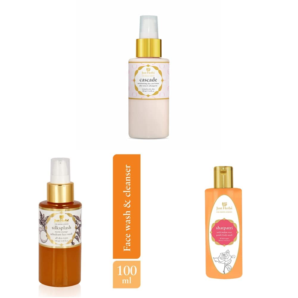 Just Herbs Body Lotion, Shatpatri Wild Indian Rose Gentle Body Wash and