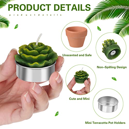 Treela 6 Pcs Succulent Candles Decorative Cactus Candles Tealight Candle Novelty Tea Cactus Candle Handmade Baby Shower Home Decorations Plant with Mini Terracotta Clay Holders for Birthday Wedding - Image 4