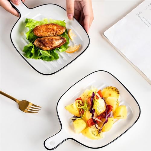 Bandeja de horno de cerámica antiadherente plato con mango para microondas 6