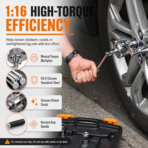 Image of RANSOTO Torque Multiplier Set Nut Disassembly Tool with 11 /16 inch 3 /4 inch13 /16 inch 17mm 19mm 21mm Sockets for Loosening Car Tire Lug Nuts