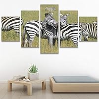 SIGNWIN 5 Panel Canvas Wall Art Animals Black and White Dramatic Group Modern Artwork for Home Decorations Ready to Hang - 60