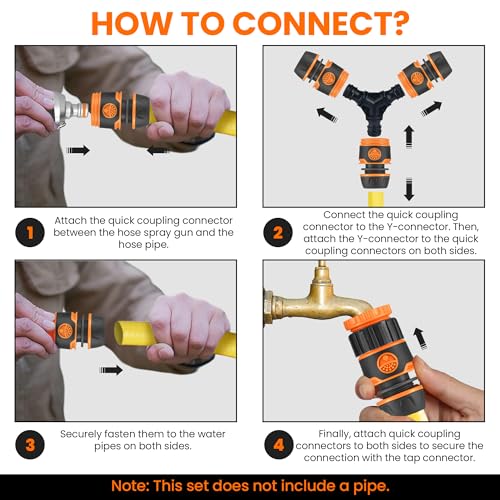 10pc Garden Hose Pipe Connectors and Fittings with Hosepipe Spray Gun - Outside Tap Kit Including 9 Hosepipe Connectors and Hose Pipe Spray Gun - Garden Accessories Outdoor Tap Kit for Watering Plants - Image 6