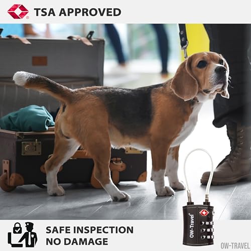 Foto von OW-Travel Kabelschloss 3 Stellig Zahlenschloss Kofferschloss Vorhängeschloss Gepäckschloss Sicherheitsschloss TSA Lock Cable USA Schloss Zahlencode für Reisekoffer Spind Rucksack Luggage:1 Schwarz