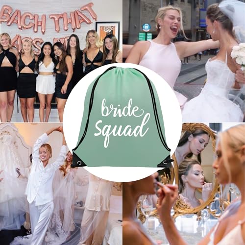 PartyGifts&beyond Bridesmaid Gift Drawstring Bags 10Packs Bride Squad Gift Bags for Bachelorette Party Bridal Drawstring Bags for Wedding Gifts(Sage Green) 6