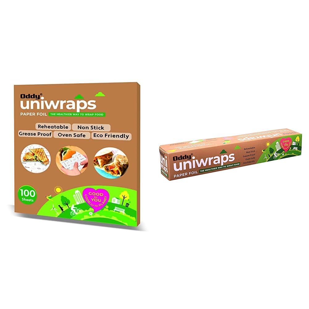 Oddy Uniwraps Food Wrapping Paper Sheets | Wrap Roti, Parantha, Sandwich, Burger & More! Keep Food Safe & Fresh | 10x12 Inches, Pack of 100 Sheets & Oddy Uniwraps Food Wrapping Paper 11" x 20 Mtrs