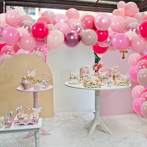 Image of 100pcs Pink Balloons Kit - 12 Inch Assorted Metallic Pearl Pastel Blush Pink Confetti Balloons for Birthday, Baby Shower, Anniversary, Wedding, Valentine's Party Decorations (2 Ribbons)