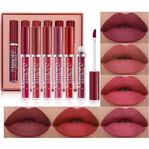 OKENTEN 6 Colors Liquid Matte Lipstick Set, Matte Lipstick Long-Lasting Wear Non-Stick Cup Not Fade Matte Lips Stick, Waterproof Kiss-proof Durable Nude Lipstick Set