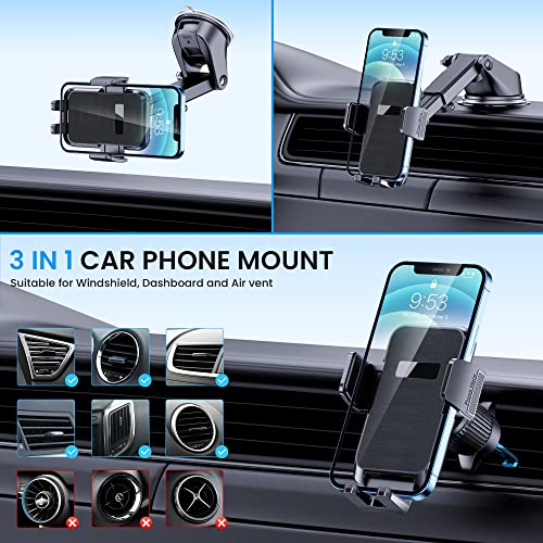 Phone Mount For Car Phone Mount [Military-Grade Super Suction] Phone Holder Car Mount For Iphone Automobile Cell Phone Accessories For Dashboard Windshield Air Vent Fit All Iphone Android Smartphones #TOP1