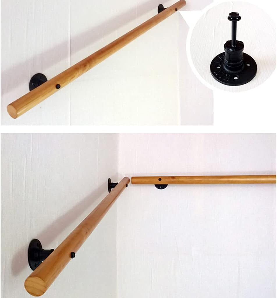 Wooden Staircase Handrails with Wrought Iron Pipe Stairs Kit Brackets Wall Mounted Hand Rail Railings,Bathroom Grab Bar, Against The Wall Handrails Corridor Support 80cm, Blue