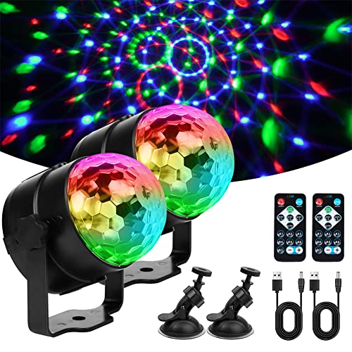 URAQT Luci Discoteca LED, 360 ° Ruotabile Musica Attivata Telecomando Luci da Festa con 1.2M Cavo USB, Telecomando e Ventosa, 7 RGBP Colori Fari per Illuminazione Palco per Car, Bar,Club,Festa (2 Pcs)
