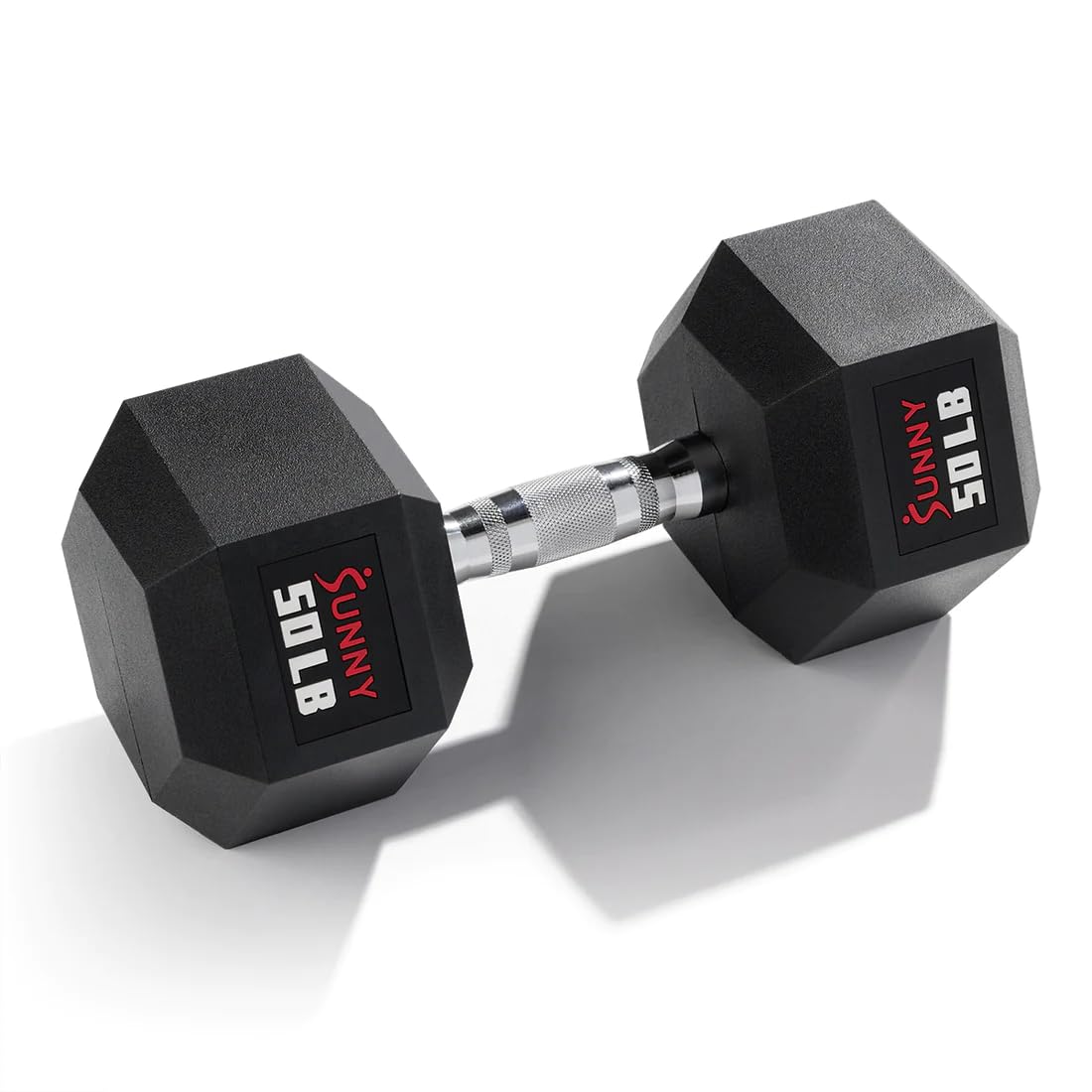 Sunny Health Fitness Hex Style Dumbbell 5 LBS TO 50 LBS Chrome Handles Hand Weight for Strength Training