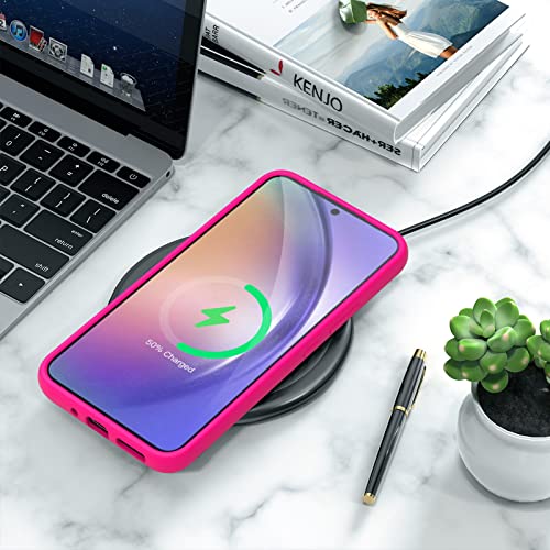 Zuslab Silicone Case Compatible With Samsung Galaxy A54 5G Case 2023,【× 1 Tempered Glass Screen Protector】 Full Body Shockproof Tpu Rubber Phone Cover With Camera Lens Protective Bumper, Neon Pink #TOP7