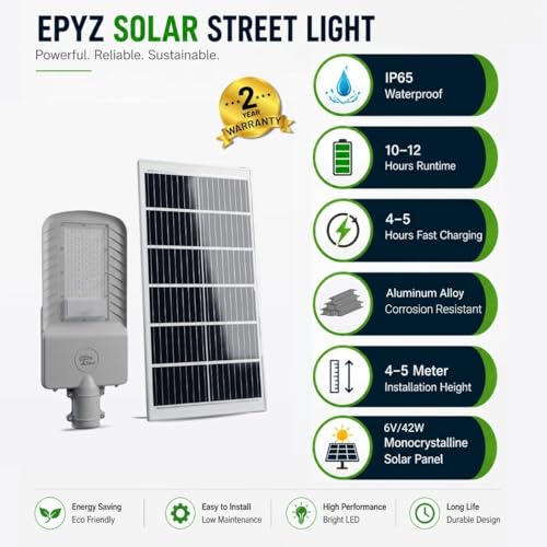 Image of Epyz 500 Watt Semi-Integrated Solar Street Light, Cold White Light | Aluminium Body, Outdoor with Remote and Dusk to Dawn, For Garden, Street, Lawn, 61LED, 37000mAh, Pack of 1