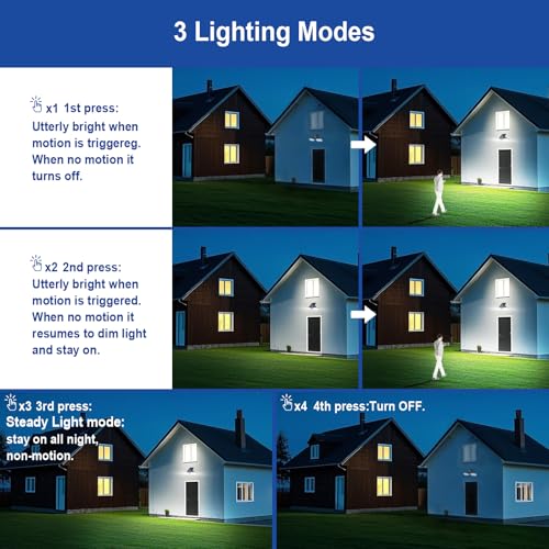 EMANER Outdoor Motion Lights Solar Powered, Solar Flood Lights, Stay On or Motion On/Off 3-Mode, Dusk to Dawn Security Solar Light, Cordless Landscape Spotlights for Path Yard Walkway, 4-Pack thumbnail 2