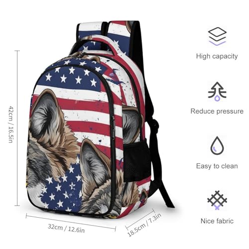 Lightweight Backpack, Women's Elegant Vintage American Flag Wolf Backpack with Pockets and Handle, Reusable Sturdy Travel Shoulder Bag2