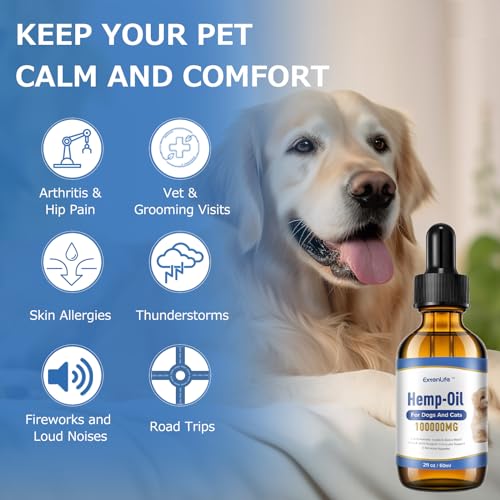 Image of ICYAIR Pet Hemp Oil for Dogs and Cats Help Anxiety Stress Pain Hip Joint Skin Allergies Seizures Relief, Aid Calming Relax Sleep,Organic Hemp Oil Drops for Dog Cat (60mlx2Pack)