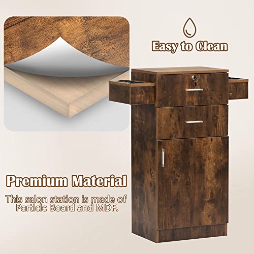 Pennynana Salon Storage Cabinet For Hair Stylist,Salon Spa Storage Station With 6 Hair Dryer Holder,Black (Rustic Brown) #TOP5