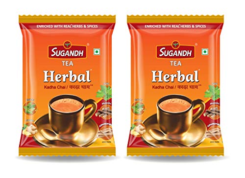 Image of Sugandh Tea Herbal Kadha Chai | 200GM X 2 | Pack of 2 | With Added Herbs Like- Tulsi, Clove, Ashwagandha, Mulethi, Ginger, Black Pepper and more| 100% Natural Ingredients