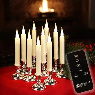 Set of 10 Flameless Battery Operated LED Ivory Taper Window Candles with Daily