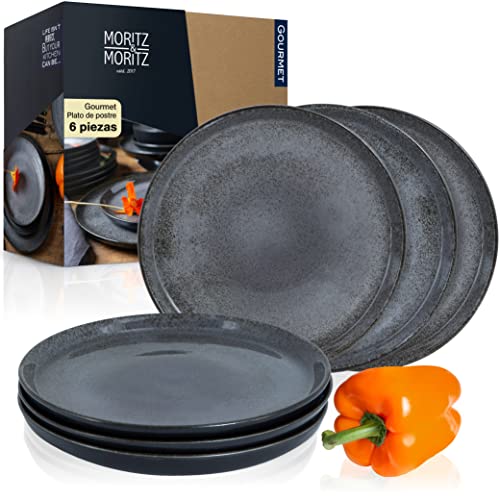 Moritz & Moritz Set de 6 Platos de Postre Antracita - Vajilla Platos 6 Personas - Porcelana apta para lavavajillas y microondas