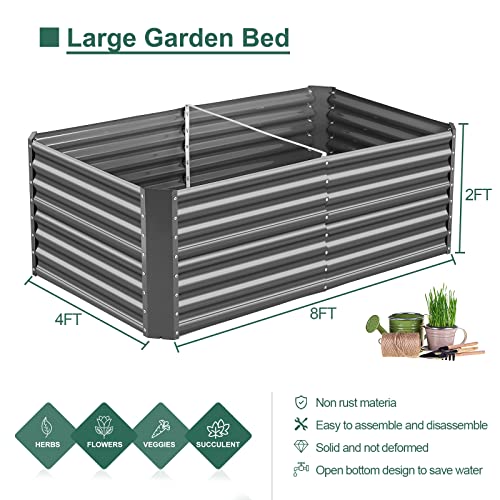 Image of Land Guard 8x4x2 ft Galvanized Raised Garden Bed Kit, Galvanized Planter Raised Garden Boxes Outdoor, Large Metal Raised Garden Beds for Vegetables(Grey)
