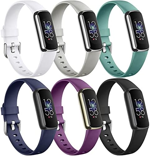Maledan 6 Pack Bands Compatible with Fitbit Luxe Bands, Soft Silicone Replacement Wristband Compatible for Fitbit Luxe Band, Flexible Waterproof Sport Watch Strap for Women Men Small
