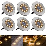 【LARGO TIEMPO DE TRABAJO, ALTO BRILLO】 La luz solar de suelo para exteriores tiene 8 luces indicadoras LED importadas con un brillo de hasta 40lm. La batería mejorada de hidruro de níquel-metal de gran capacidad tiene una vida útil más larga. Luces solar de tierra fue una batería recargable de 600 mAh incorporada, la carga solo lleva de 6 a 8 horas (luz solar directa) y dura de 8 a 10 horas de iluminación