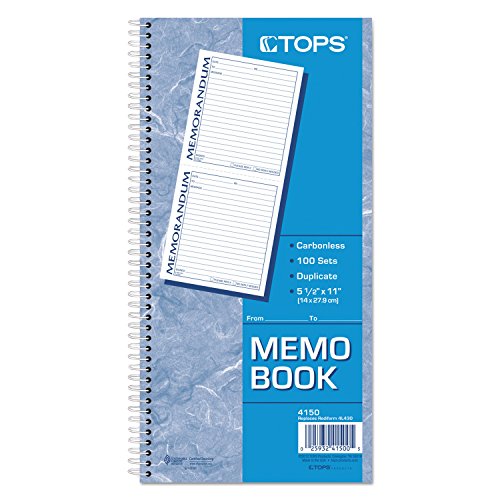 Tops 4150 Memo Forms Book, 2-Part, Perforated, 11-Inch X5-1/2-Inch, 100 Sets #TOP1