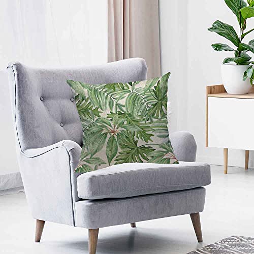 Hosnye Tropical Leaves Throw Pillow Cushion Covers Dense Jungle Palm Tree Branch Rainforest Green Decorative Square Accent Pillow Case 18 X18 Inch #TOP2