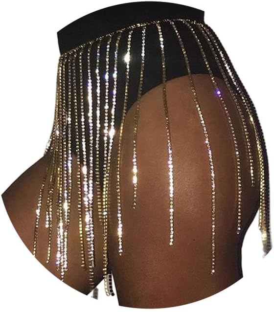 Asooll Rhinestone Waist Chains Fashion Tassel Belly Chain Summer Beach Body Accessories Jewelry for Women (Gold)