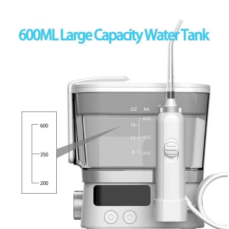 Irrigador bucal recargable, irrigador oral portátil con tanque de 600 ml y 10 niveles de presión para limpieza de dientes