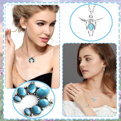 8 Pcs Western Jewelry for Women with Navajo Pearl Necklace, Turquoise Pendant Necklace in Different Themes, Boho Country Western Jewelry Set for Cowgirls4