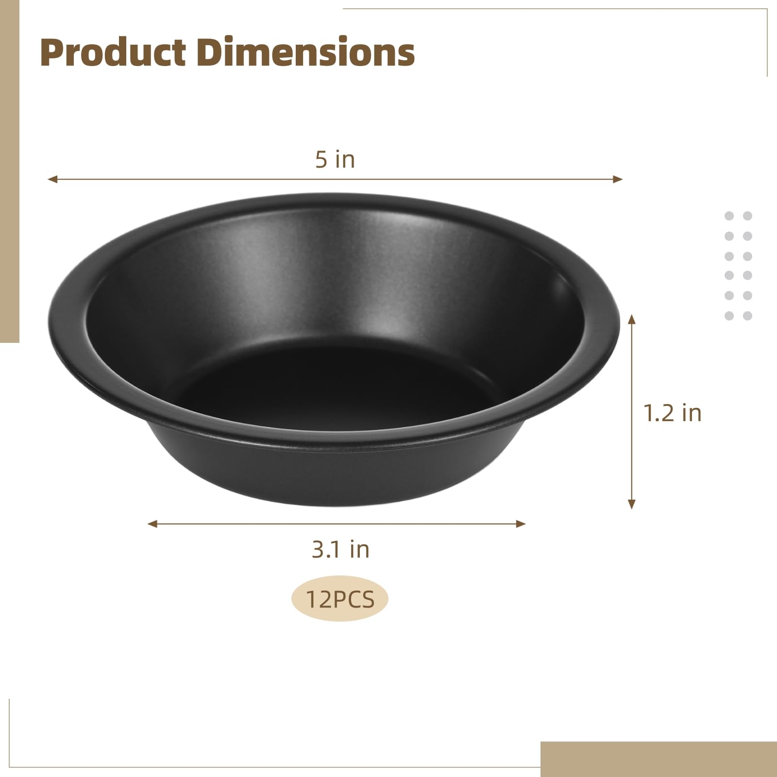 12 Stk. Mini Pie Pans, 5 Zoll runde Backformen aus Karbonstahl mit Antihaftbeschichtung, wiederverwendbare Pie Tins, kleine Tartformen, Backzubehör für Torten, Kuchen, Quiches, Muffins, Desserts
