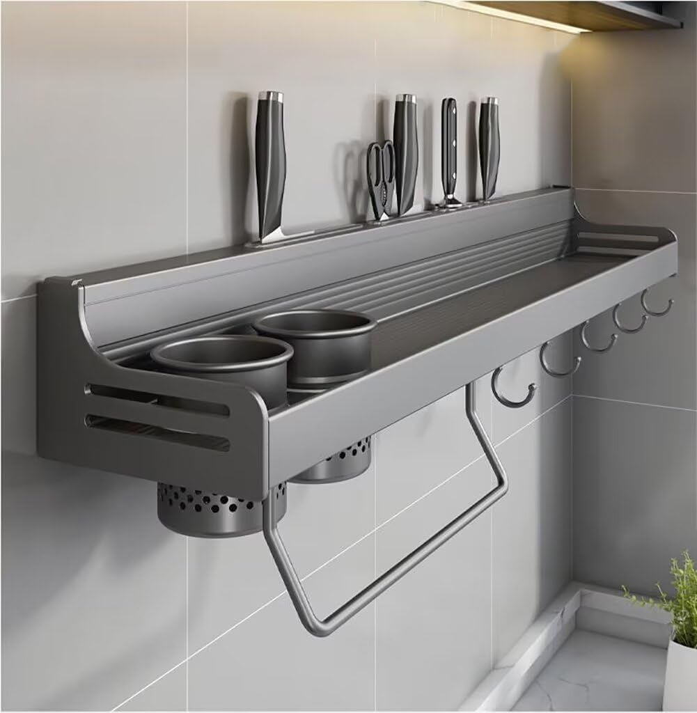 Soporte de pared para cocina, estante para frascos, botella de condimentos, cubiertos y toallero, fácil de instalar, estante de pared para decoración del hogar