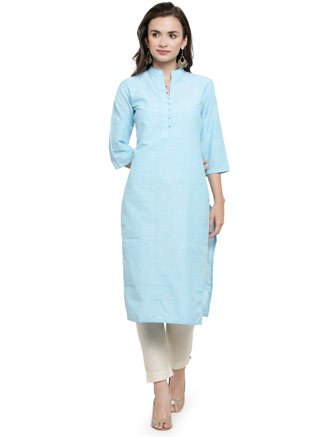 sayesha Beige Collar Solid Women's Cotton Kurti-picture-3
