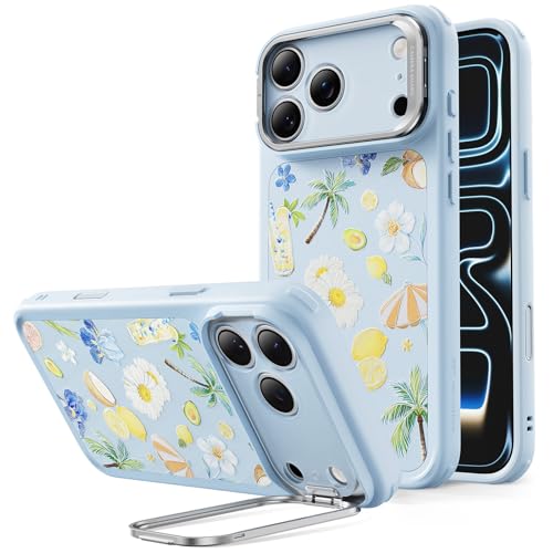 Image of ESR for iPhone 17 Pro Max Case with Stash Stand, Compatible with MagSafe, Military-Grade Drop Protection Magnetic Phone Case, Scratch-Resistant Back Cover,Tropical Paradise, Light Blue